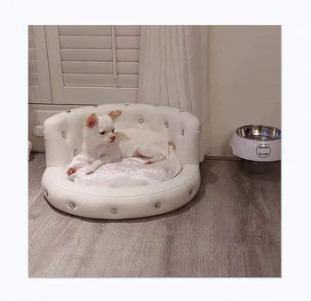 Высококачественная кожаная кровать для домашних животных в благородном стиле с бриллиантами, роскошный диван для собак