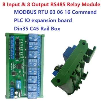 dc 12v 24v 8 изолированных входов и 8 выходов din35 c45 рельсовая коробка uart rs485 релейный модуль modbus rtu плата управления modulec