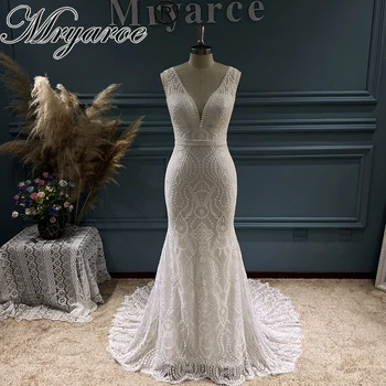 Mryarce Кружевное Богемное свадебное платье с V-образным вырезом, без рукавов, с открытой спиной, свадебные платья Русалки