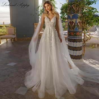 Свадебные платья Lceland Poppy A Line с V-образным вырезом в стиле бохо 2023, свадебные платья без рукавов с V-образным вырезом и поясом на плечах