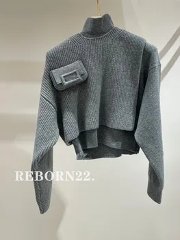 Чувство нишевого дизайна, уникальный и изысканный вязаный свитер, женский осенне-зимний новый высококачественный свитер из двух частей 