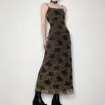 Элегантные платья-комбинации с винтажным цветочным принтом для женщин Y2K Kawaii, одежда для отпуска, облегающее Сексуальное вечернее длинное платье, лето