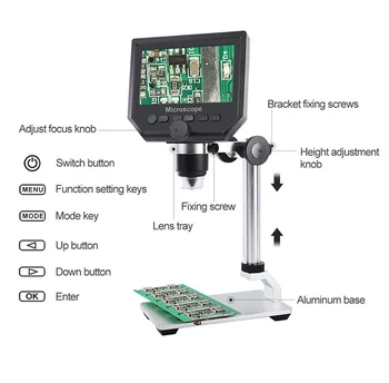 G600 600X Электронный USB-микроскоп, камера для цифровой пайки, видеомикроскоп, 4,3-дюймовый ЖК-эндоскоп, увеличительная камера + 8 светодиодов