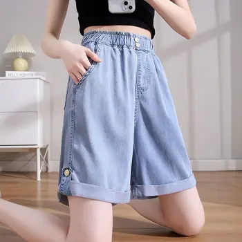 Корейские модные прямые джинсовые шорты, уличная одежда повседневного дизайна, короткие брюки длиной до колен, Женские короткие джинсы с завышенной талией, U143