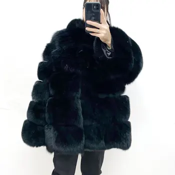 Шуба из натурального лисьего меха 2022 Новая зимняя женская теплая куртка с воротником-стойкой, плотное пальто в обычном стиле, поддержка цельной настройки