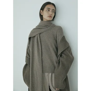 Шерстяной шарф из енота, женский джемпер, Корейские дизайнерские модели, простой пригородный теплый трикотаж с круглым вырезом, Бесплатная доставка, бренд 2023