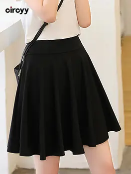 Черная плиссированная юбка Circyy, повседневная мини-юбка трапециевидной формы с высокой талией и подкладкой, шикарная японская мода 2023 года, новая однотонная одежда для девочек