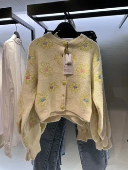 2023 Bazaleas Store Traf женские Шикарные топы с цветочной вышивкой, вязаный кардиган, свитер, официальная одежда