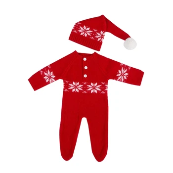 Реквизит для фотосъемки новорожденных N80C, Вязаный крючком Рождественский комплект из красной шляпы и комбинезона Санта-Клауса, детская одежда для фотосъемки мальчиков и девочек