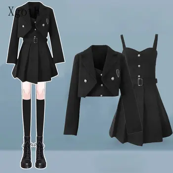 Женский весенний опрятный комплект оверсайз 2023, новая корейская уличная одежда, блейзер, пальто, облегающее платье с высокой талией, комплект из двух предметов