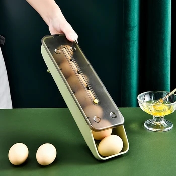 Автоматическая выдвижная коробка для хранения яиц Пластиковый держатель для яиц Корзина Контейнер Диспенсер Органайзер Шкаф для холодильника кухонное хранилище