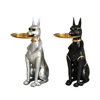 Лоток для хранения статуи собаки, скульптура животного из смолы, блюдо для конфет, безделушки для хранения