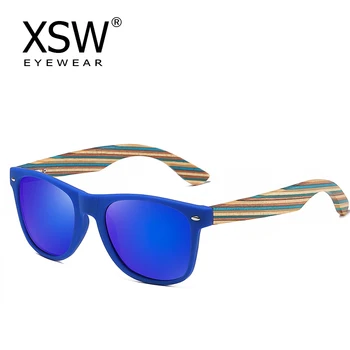 Деревянные солнцезащитные очки XSW в оправе из ПК ручной работы с бамбуковыми дужками, поляризованное зеркало, Модные очки, спортивные очки, Очки 5075LANG