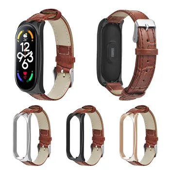 Винтажный кожаный ремешок для часов, аксессуары для Mi Band 7/7, NFC, металлический корпус, плетеный ремень, сменный браслет, Регулируемые ремешки