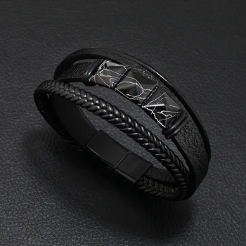 Новый мужской кожаный плетеный браслет с треснувшей пирамидой, сплав с магнитной пряжкой, многослойный кожаный браслет-браслет