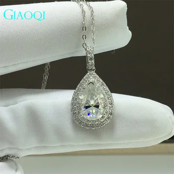 GIAOQI Оригинал 14K Белое позолоченное серебро S925 пробы с бриллиантом 2 карата, Муассанит цвета Past D, Подвеска в виде капли воды, ожерелье