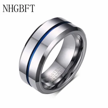 Кольца из карбида вольфрама шириной 8 мм для мужчин, матовое обручальное кольцо с внутренней синей канавкой, Байкерское кольцо, прямая поставка