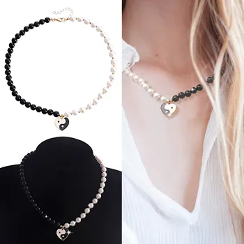Милое ожерелье для женщин, ожерелье с подвеской Bagua Love, женские аксессуары, жемчужное ожерелье, черно-белое ожерелье, женское новое ожерелье