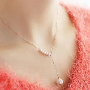 Женское ожерелье с жемчужной подвеской, милое Y-образное простое темпераментное ожерелье с короткой цепочкой на ключице для женщин