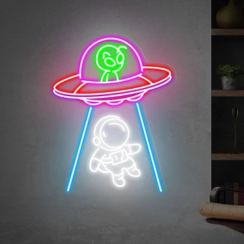 Неоновые вывески астронавта НЛО для детской комнаты спальни Неоновый ночник Креативный домашний настенный светильник для игровой комнаты Неоновая вывеска ручной работы на заказ
