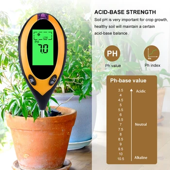 Цифровой измеритель PH почвы 4 в 1, монитор влажности, температура, тестер солнечного света для садоводства, выращивания растений с Blacklight New