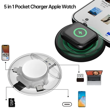 Портативное беспроводное зарядное устройство 5 в 1 для Apple Watch 7 6 5 4 Док-станция для зарядки Зарядное устройство USB 3.0 Флэш-накопитель TF Card Reader