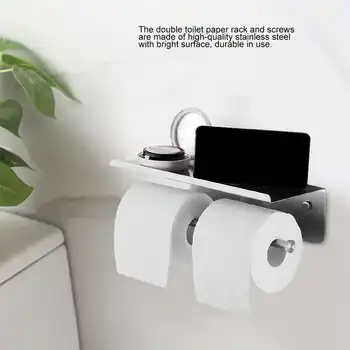 Двойная стойка из нержавеющей стали, держатель для рулонной бумаги, стойка для туалетной бумаги с полкой для хранения мобильного телефона, Инструмент