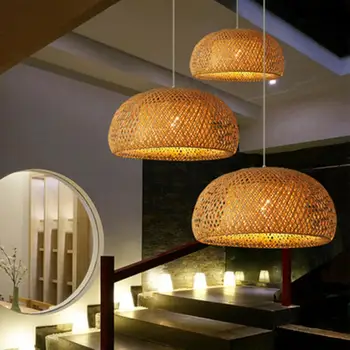Бамбуковый абажур 30 см, экологичный абажур для потолочной люстры, натуральное декоративное подвесное освещение, сменный абажур для люстры