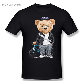 Футболка с плюшевым мишкой для велоспорта, повседневная мужская / женская футболка, хлопковая футболка с коротким рукавом