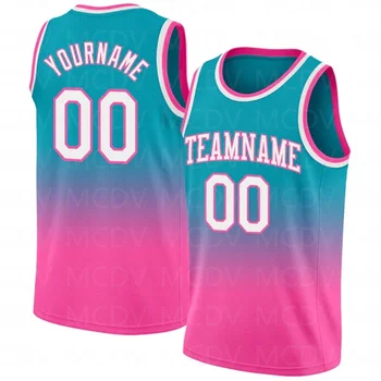 Изготовленная на заказ бирюзовая Бело-розовая аутентичная исчезающая модная баскетбольная майка с 3D-принтом, название команды, номер, жилет, Игровая тренировочная одежда для взрослых /молодежи