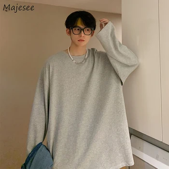 Мужские футболки с длинным рукавом, Японская одежда Harajuku, универсальная Простая базовая повседневная одежда, Красивая Корейская стильная студенческая уличная одежда
