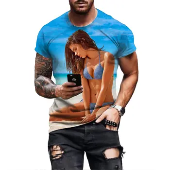 Сексуальная футболка для девочек с 3D принтом для мужчин в стиле Харадзюку, хип-хоп, уличная одежда с коротким рукавом, модель бикини, модная футболка с принтом