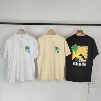 Футболка с принтом Rhude Coconut Racing для мужчин и женщин, винтажная футболка лучшего качества, топы, футболки