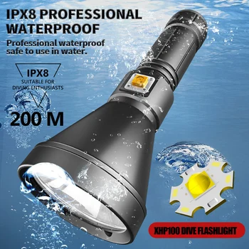 IPX8 Водонепроницаемый профессиональный фонарик для дайвинга XHP100 Большая чашка с фиксированным фокусом Фонарик для подводного плавания Амфибийный удобный фонарик