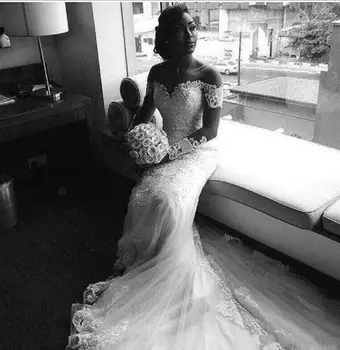 Африканское Нигерийское Vestido De Novia, свадебные платья Русалки с длинным рукавом, кружевное свадебное платье с цветочным рисунком, Прозрачное элегантное Женское платье