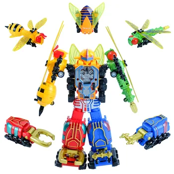 Робот-трансформер, мультяшное животное, насекомые-воины, Ручная сборка 5 в 1, игрушки 