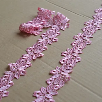 Розовый полый цветок шириной 16 ярдов 4 см, Венецианская кружевная отделка, Гипюровые кружева, Ленточная швейная отделка для одежды, нижнего белья, бюстгальтера