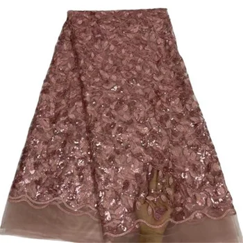 Кружевная ткань с пайетками в нигерийском стиле 2023, розовое высококачественное Африканское кружево, Французский тюль, кружевные ткани с вышивкой пайетками для вечернего платья