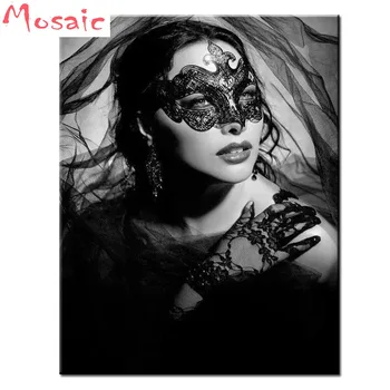 черно-белая алмазная вышивка, полноэкранная маска красоты, 5d алмазная живопись, полное квадратное изображение из страз, алмазная мозаика 