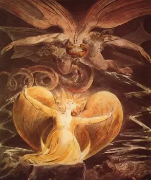 Уильям Блейк Великий красный дракон сатана и женщина Изобразительное искусство Настоящий принт на холсте
