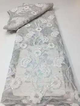 Модная африканская кружевная ткань 2023, Высококачественная французская тюлевая сетка, белые блестки, нигерийская кружевная ткань, свадебное платье для шитья