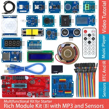 Стартовый комплект Rich Sensor Module ATmega328P Development Board w/IO Shield MP3 DS1307 RTC LCD IR NTC Touch, Совместимый с Arduino