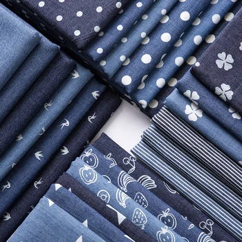 сине-белая джинсовая ткань с принтом, тонкая хлопчатобумажная ткань для мягкой стирки, ткань для рубашки 