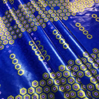 Синяя Африканская Ткань Bazin Riche 100% Хлопок Африканская Кружевная Ткань С Золотым Покрытием Блестящий Жаккард Bazin Brode Для Платья K358