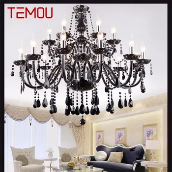 Люстра в европейском стиле TEMOU, светодиодная подвесная свеча, хрустально-черные роскошные светильники для дома, гостиничного зала