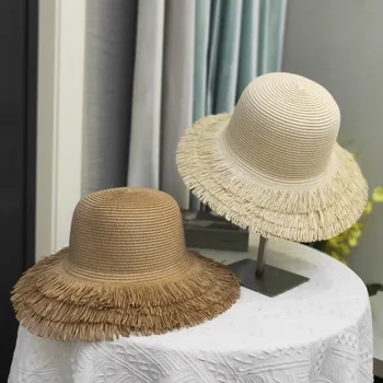 Новый трехслойный необработанный край, весенне-летняя женская солнцезащитная соломенная шляпа, дорожная шляпа с солнцезащитным козырьком, модная рыбацкая шляпа