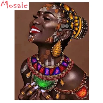 Полная квадратная круглая Алмазная картина Африканская женщина девушка 5d Алмазная вышивка Распродажа Картина Из стразов Портрет домашнего Декора