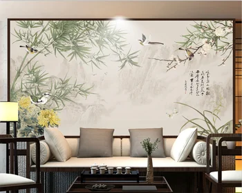 beibehang Индивидуальный современный новый китайский стиль, ручная роспись цветов, птицы из папье-маше, фон, декоративная роспись обоев