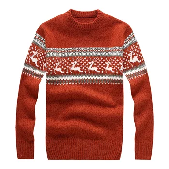 Мужской осенне-зимний брендовый свитер с круглым вырезом, мужской Кашемировый теплый пуловер, свитера, мужской вязаный джемпер с Рождественским рисунком Оленя