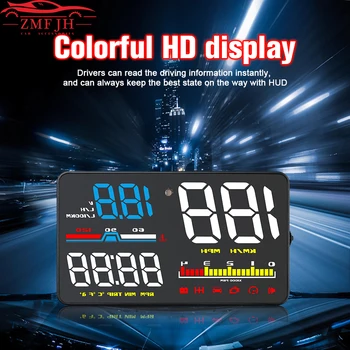 D5000 OBD2 Головной дисплей для спидометра автомобиля, измеритель проектора лобового стекла, HUD Светодиодный Аксессуар, Электронная автоматическая сигнализация превышения скорости